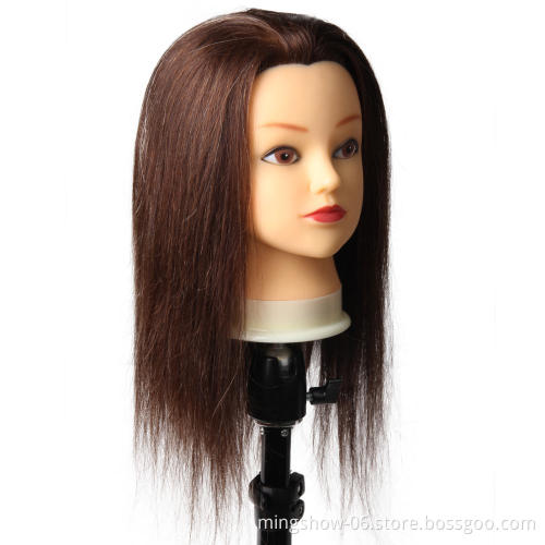 100% real human hair head dolls for hairdressers 16'' brown training head professional Mannequin can be curled